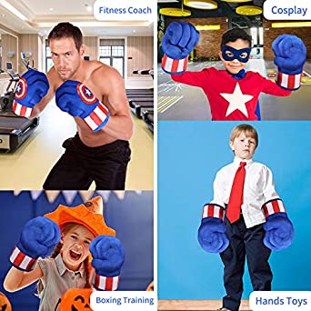 Photo 1 of Captain Hero Hands for Kids, illuOKey Blue Captain Superhero Gloves, Ideal for Cosplay, Halloween, Party, Birthday Gift. MISSING PACKAGE, PRIOR USE. 
