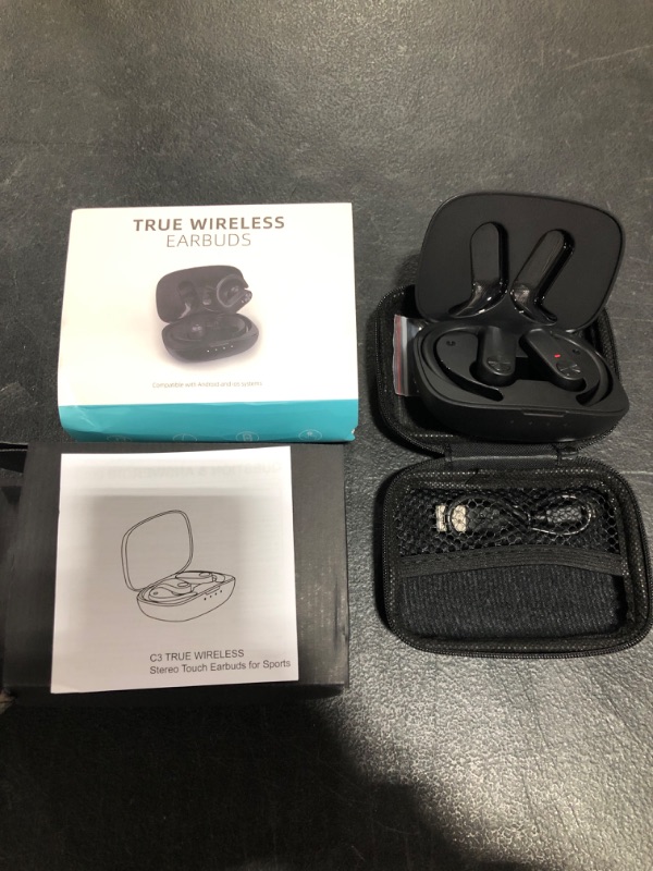 Photo 2 of Bluetooth Headphones True Wireless Earbuds with Charging Case Waterproof Stereo Sound Earphones Built-in Mic in-Ear Headsets Deep Bass for Sport Running Black. OPEN BOX. 
