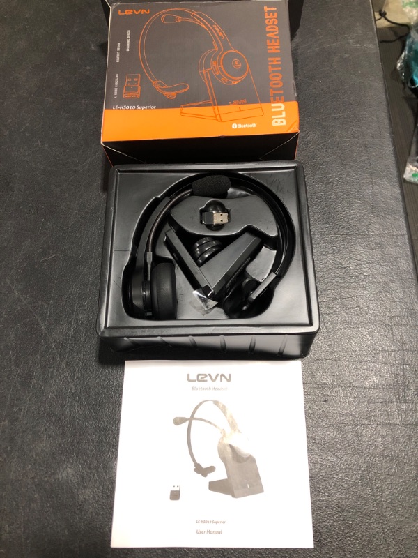 Photo 2 of LEVN Bluetooth Headset, Wireless Headset with Microphone & Mute Button, 60Hrs Talk Time, On-Ear AI Noise Cancelling Headphones with Bluetooth 5.2 Multipoint for Trucker/Remote Work/Online Class/Zoom
OPEN BOX. PRIOR USE. 