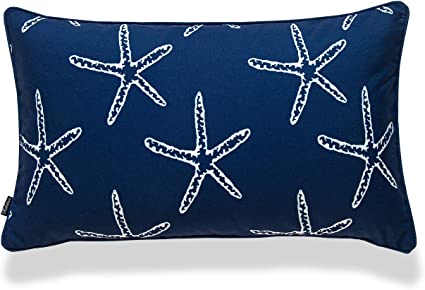 Photo 1 of Beach Outdoor Lumbar Pillow Cover, Starfish, Navy Blue, 12"x20"
