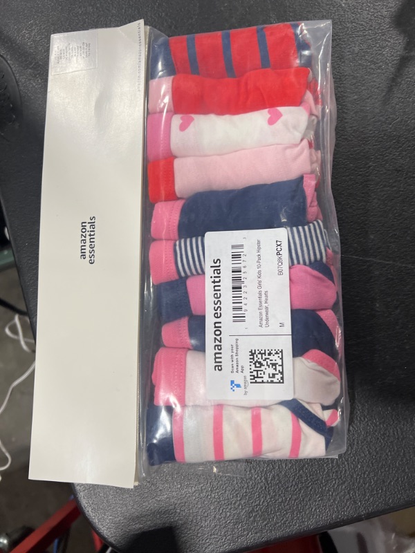 Photo 2 of Amazon Essentials Girls' Hipster Underwear, Multipacks 10 Red/Pink/Blue, Hearts/Stripe SIZE Medium