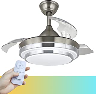 Photo 1 of 36-in Modern Ceiling Fan, Retractable Ceiling Fan with Lights Remote Control, CCT Dimmable Ceiling Fans with LED Light (3000K/4000K/6000K), Bladeless, Ultra quiet Motor, Sleep Mode Smart Ceiling Fans
