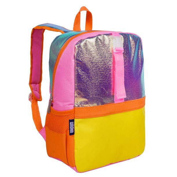 Photo 1 of Wildkin Kids Pack-It-All 15 Inch School & Travel Backpack in Orange for Girls, Front strap for attaching Wildkin's Clip-in Lunchbox, Generously sized exterior front pocket (Orange Shimmer)
