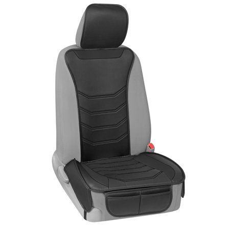 Photo 1 of Motor Trend LuxeFit Black Faux Leather Front Seat Cover for Cars Trucks SUV 1 Piece Set – Padded Car Seat Protector
