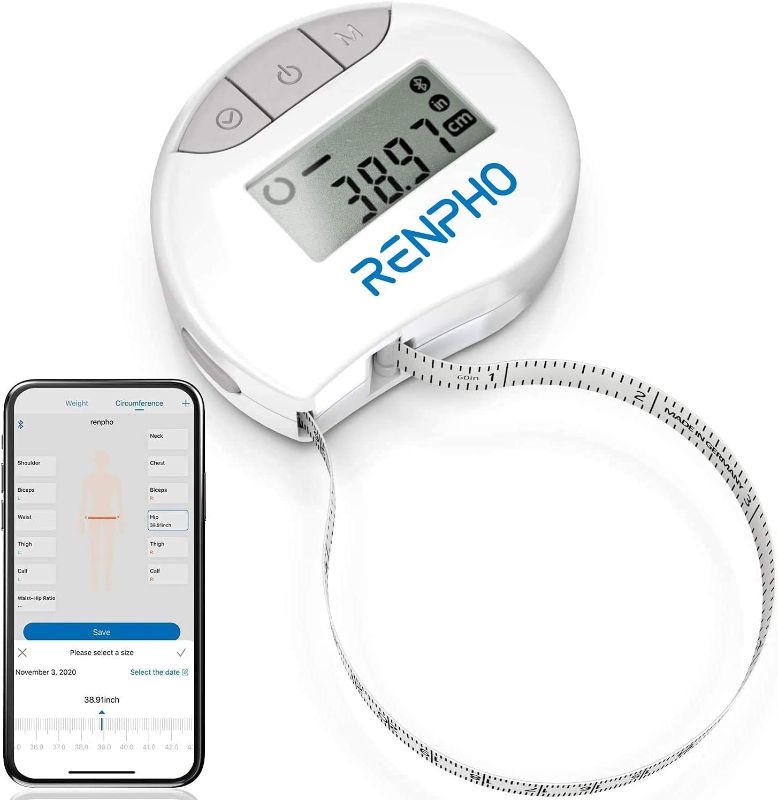 Photo 1 of Smart Tape Measure Body with App - RENPHO Bluetooth Measuring Tapes for Body Measuring, Weight Loss, Muscle Gain, Fitness Bodybuilding, Retractable, Measures Body Part Circumferences, Inches & cm
