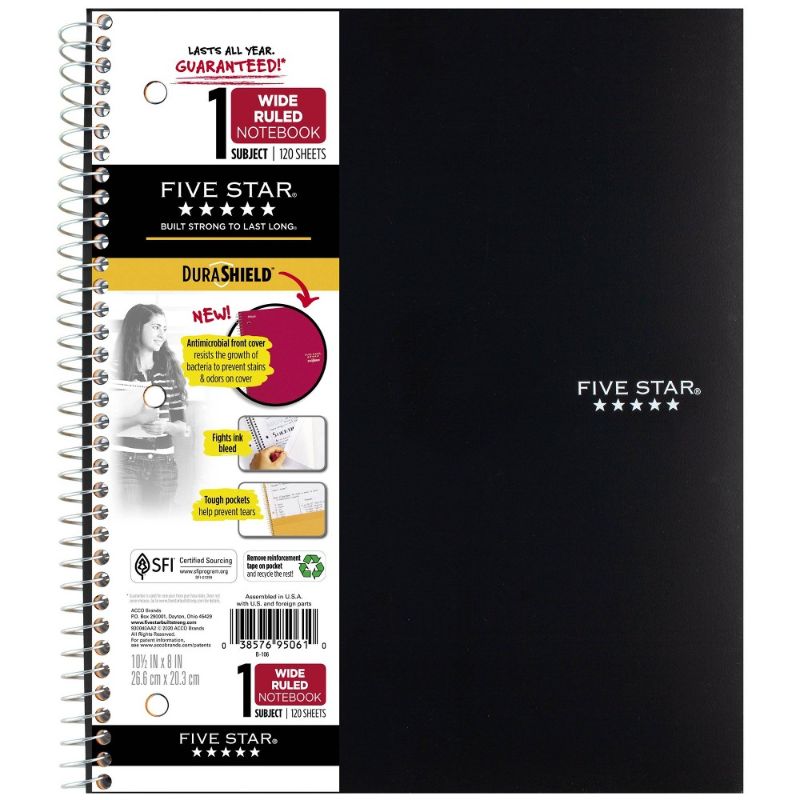 Photo 1 of 12 PACK - Spiral Notebook 1 Subject Wide Ruled Anti-Microbial ( COLOR  VARY) 