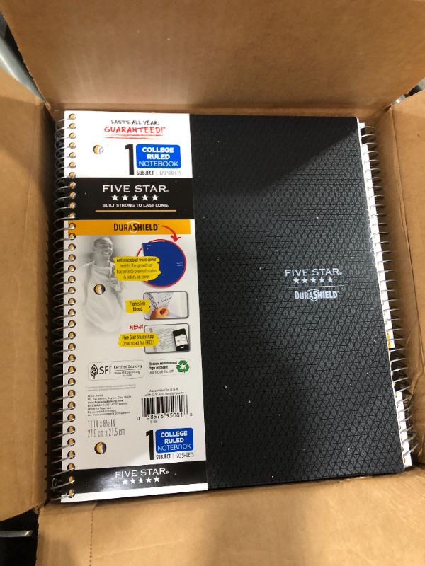 Photo 2 of 12 PACK - Spiral Notebook 1 Subject College Ruled Anti-Microbial Black - Five Star