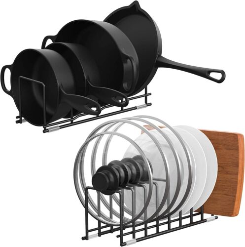 Photo 1 of [Pack of 2] Kitchen Organizer,MOCREO Pot Lid Organizer Rack Holder for kitchen Pan Rack Cabinet Organizers and Storage for Cutting Boards Holder, Plates,Bakeware,Cookware(Black)
