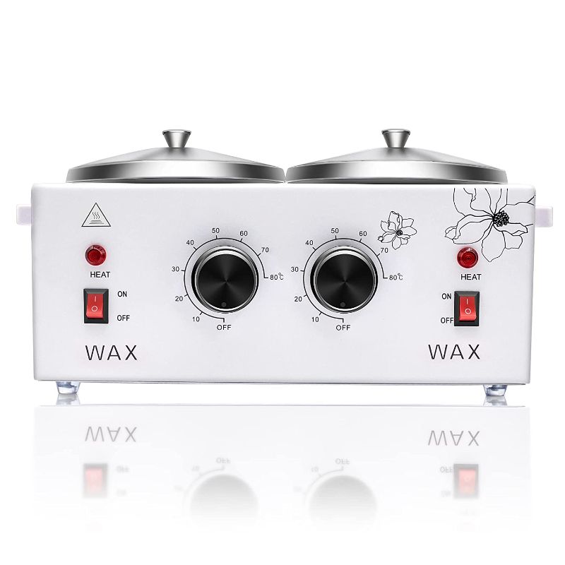 Photo 1 of Double Wax Warmer Professional Electric Wax Heater Machine for Hair Removal, Dual Wax Pot Paraffin Facial Skin Body SPA Salon Equipment with Adjustable Temperature Set
