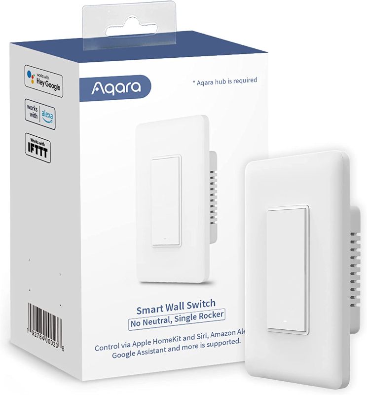 Photo 1 of Aqara Smart Light Switch (No Neutral, Single Rocker), Requires AQARA HUB, Zigbee Light Switch, Remote Control and Set Timer for Home Automation, Compatible with Alexa, Apple HomeKit, Google Assistant
