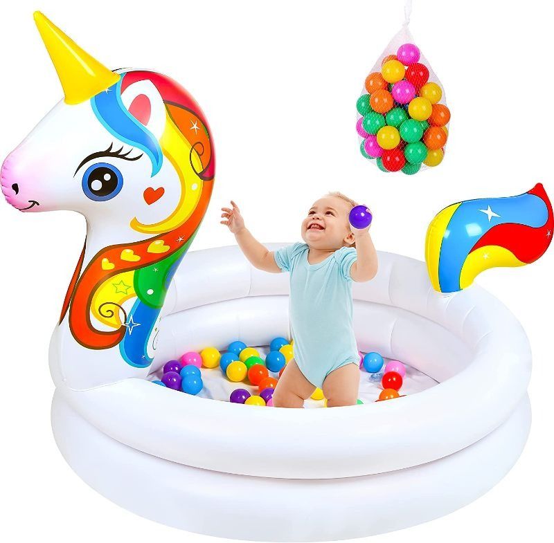 Photo 1 of 90SHINE UNICORN KIDDIE BABY POOL WITH 50PCS PIT BALLS - INFLATABLE BLOW UP PLASTIC SWIMMING POOLS/ICE SERVING BAR/BUFFET COOLER, TOYS GIFTS FOR KIDS TODDLER INFANT BACKYARD PARTY SUPPLIES
