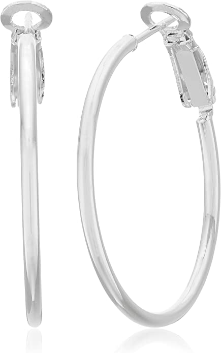 Photo 1 of Amazon Collection 925 Sterling Silver Lightweight Paddle Back Hoop Earrings
