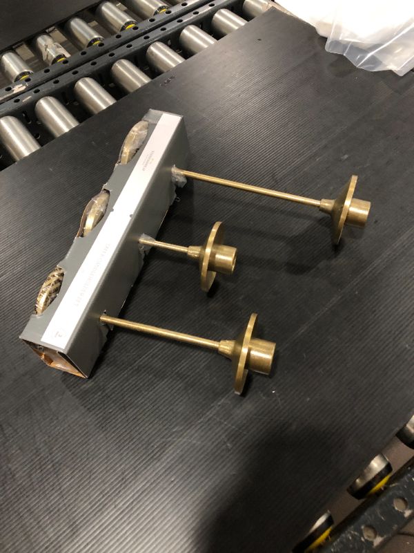 Photo 2 of 11" X 4" Set of 3 Tapers Cast Aluminum Candle Holder with Brass Finish Gold - Threshold™
