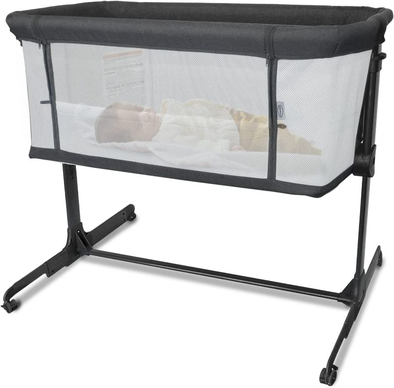 Photo 1 of IKOMZY Baby Bassinets Bedside Sleeper, Bedside Bassinet for Baby, Adjustable Portable Bedside Crib for Newborn Babies, Airflow Mesh Walls (Charcoal)
