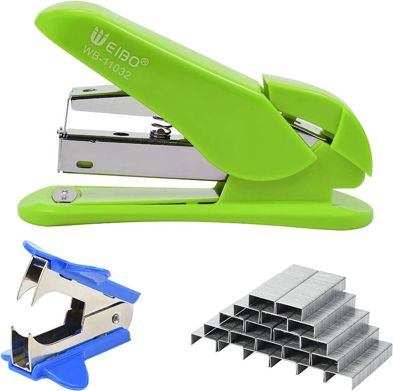 Photo 1 of Weibo Effortless Desktop Blue Stapler, One Touch Stapling, Easy to Load Ergonomic Stapler, 40-50 Sheet Capacity, Includes 2000 Staples and Staple Remover (Green)
