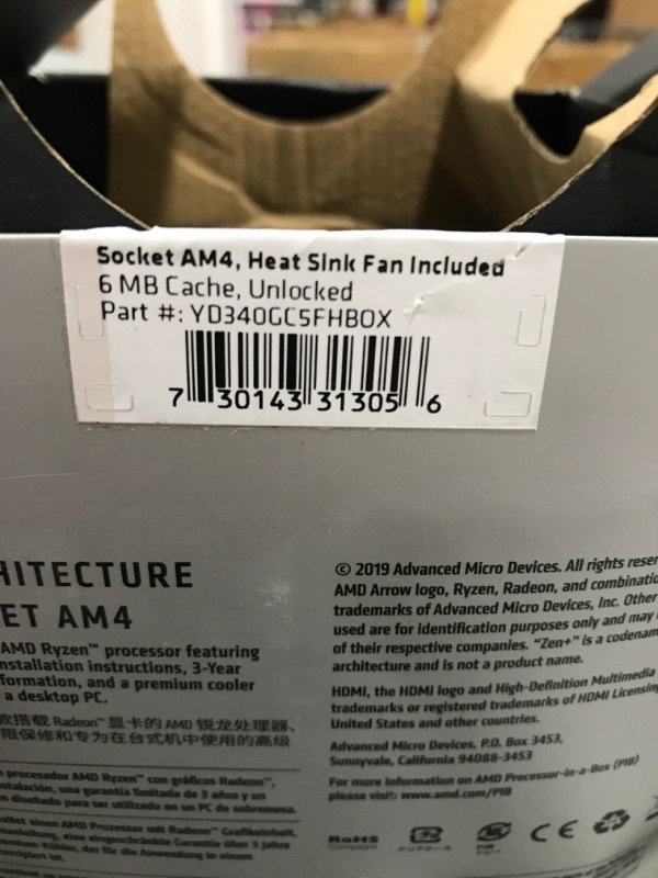 Photo 4 of AMD Ryzen 5 2nd Gen with Radeon Graphics - Ryzen 5 3400G Picasso (Zen+) Quad-Core 3.7 GHz Socket AM4 65W YD340GC5FHBOX Desktop Processor AMD Radeon.
