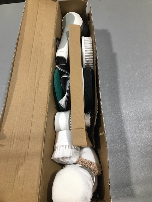 Photo 1 of Electric Spin Scrubber LA1 Pro, Cordless Spin Scrubber with 4 Replaceable Brush Heads and Adjustable Extension Handle, Power Cleaning Brush for Bathroom Floor Tile (White)