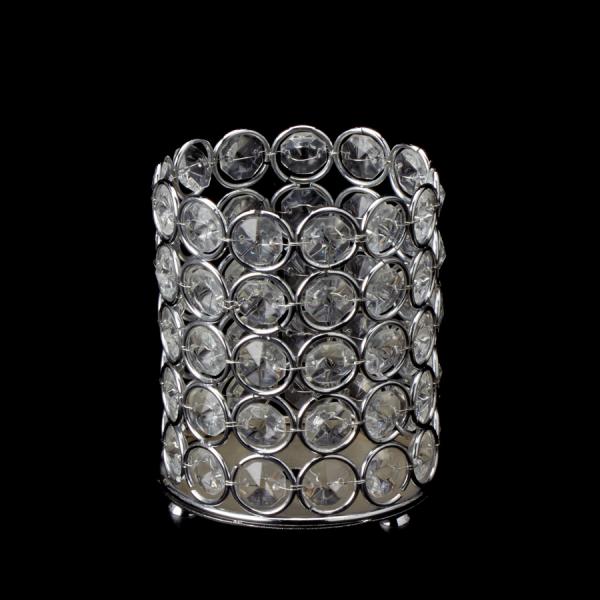 Photo 1 of 2 PACK DECOSTAR™ CRYSTAL GEM PILLAR VOTIVE CANDLE HOLDER 4 3/8" - SILVER