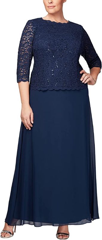 Photo 1 of Alex Evenings Women's Plus Long Lace Mock Dress with Full Skirt SIZE 22W
