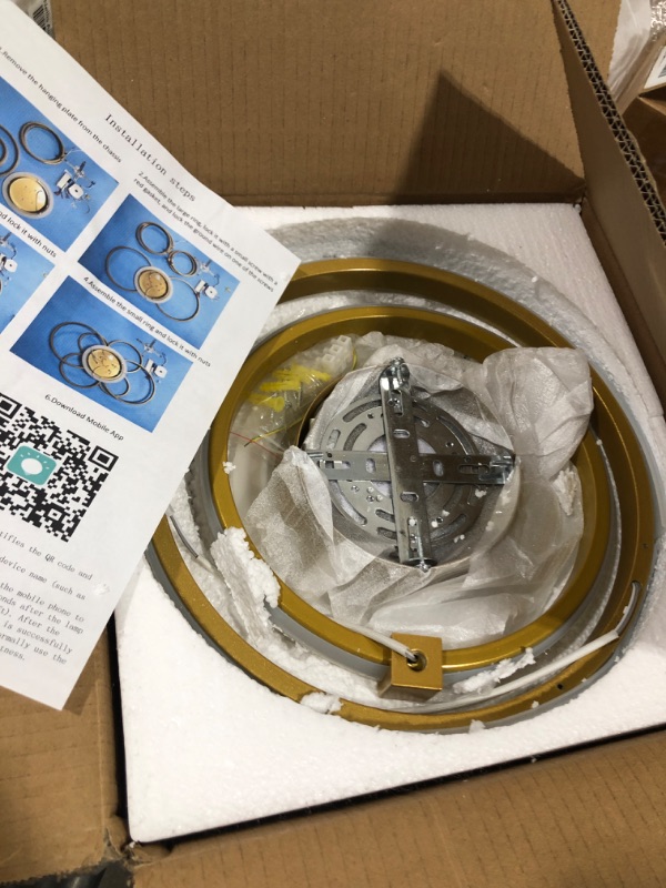 Photo 1 of Becailyer Modern LED Ceiling Lamp, 40W Flush Mount Ceiling Light with Two Ring Circle, Gold Acrylic Chandelier Light Fixtures for Living Room Bedroom Kitchen, 6000K Cool White