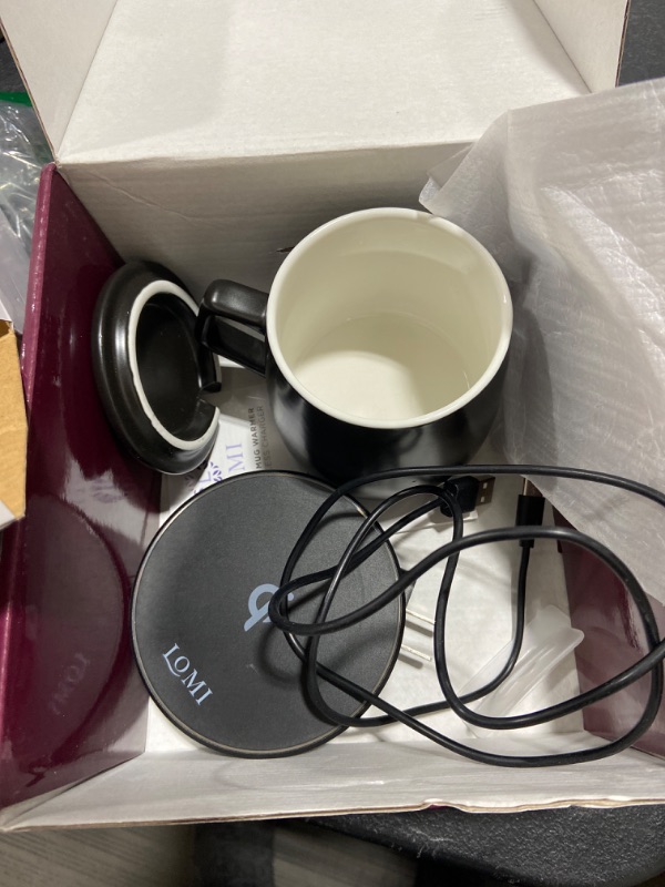 Photo 2 of LOMI 2 in 1 Smart Mug Warmer and Qi Wireless Charger to Keep Coffee, Tea or Other Hot Beverages Warm, Ceramic Coffee Mug Black