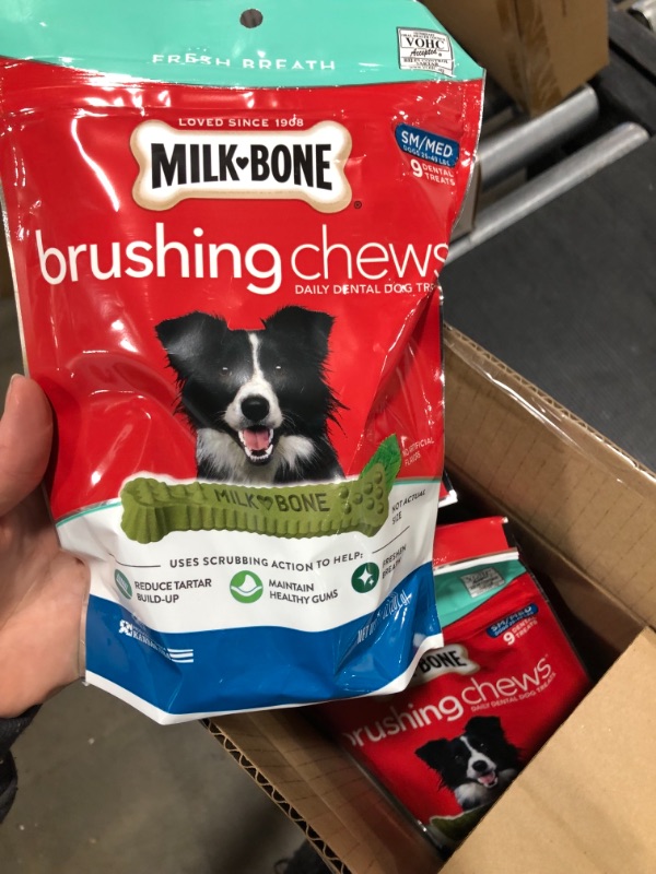 Photo 1 of 5 PACK of Milk-Bone Brushing Chews Daily Dental Dog Treats, Fresh Breath, Small-Medium, 7.1 Ounces, 9 Bones Per Bag