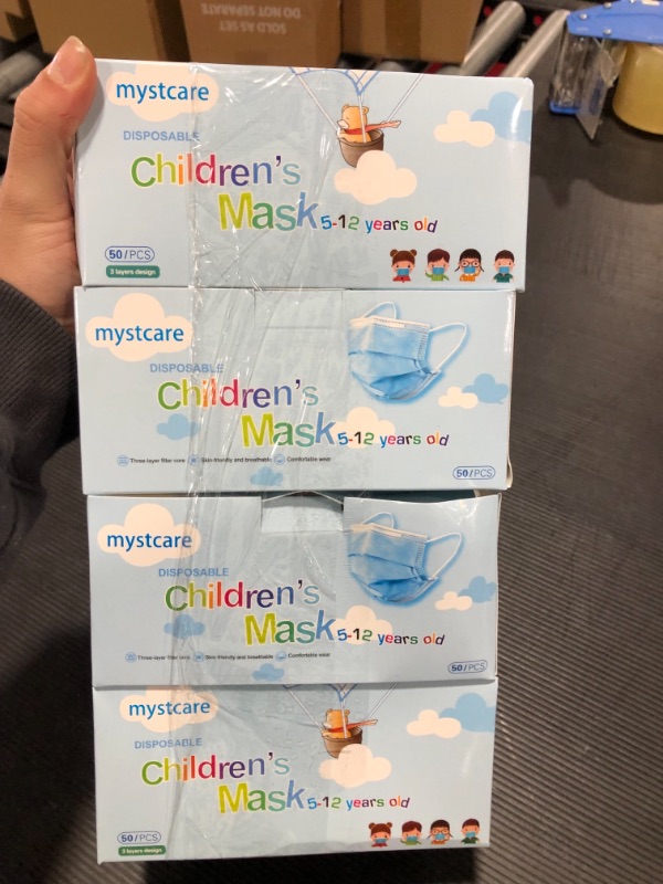 Photo 2 of 4 PACK of Mystcare Kids Disposable Face Mask 50 Pack Ages 5-12 Filter 3-Layer Safety Face Masks for Kids Daily Use