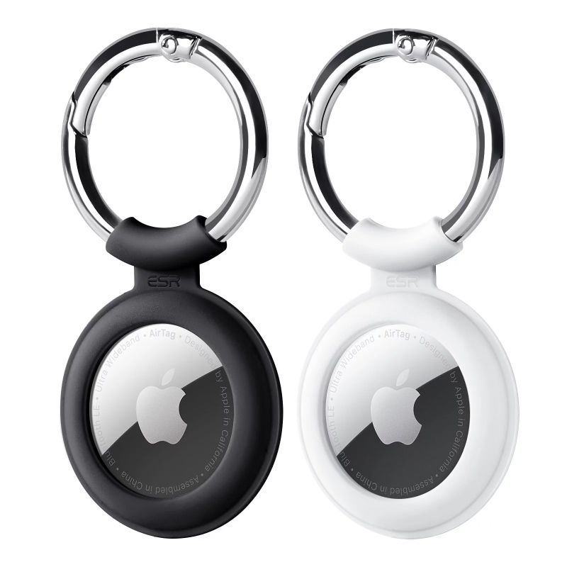 Photo 1 of [2 Pack] ESR Silicone Keychain Case For Apple Airtag Case 2021, Holder with Keyring, Airtag Keychain Protective Cover, Black White