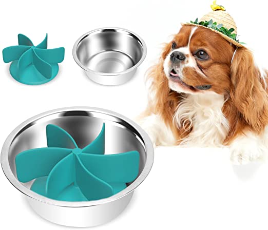 Photo 1 of 2 PCS Slow Feeder Dog Bowls & Steel Bowl Health Eating Dog Slow Feeder Interactive Cat Slow Eating Bowls Detachable ( 2 in 1 ) https://a.co/d/0MtBMld