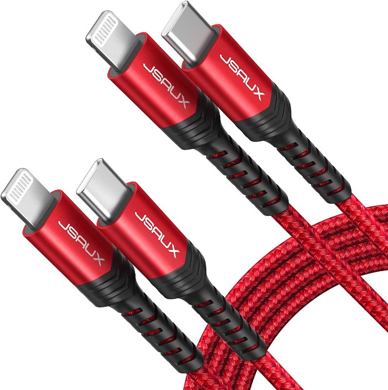 Photo 1 of USB C to Lightning Cable [2 Pack 6FT], JSAUX [Apple MFi Certified] iPhone 13 Charger Cable Compatible with iPhone 14/13 Pro/13 Pro Max/12 Pro/11 Pro Max/X/XS/XR/8, iPad 9th 2021, AirPods Pro-Red 