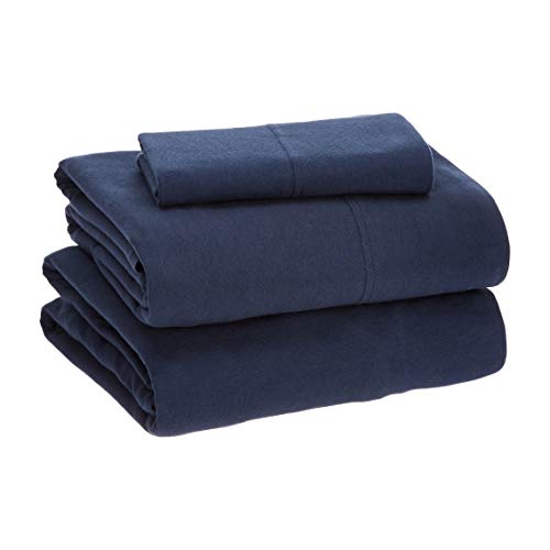 Photo 1 of Amazon Basics Cotton Jersey Bed Sheet Set - Twin XL, Navy Blue
