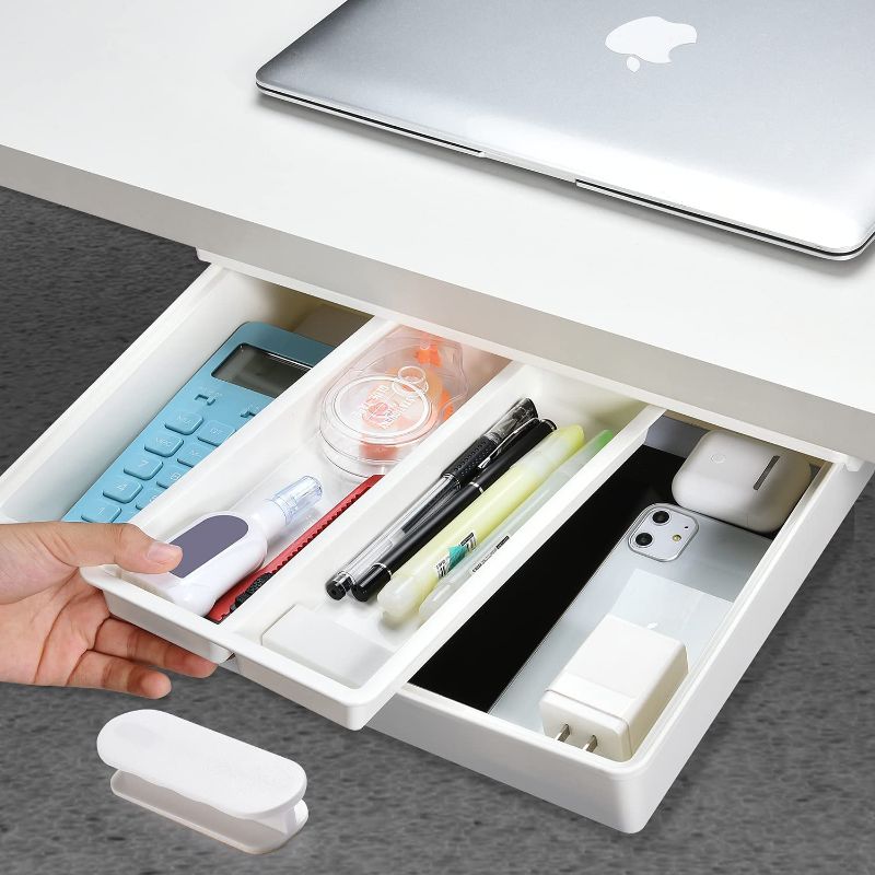 Photo 1 of Under Desk Drawer[Large], Self-Adhesive Under Desk Storage, Desk Drawer Organizer for Office Home Stationery
