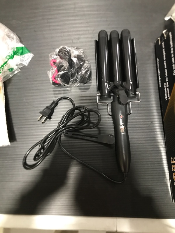 Photo 2 of Hair Waver 3 Barrel Curling Iron Wand 1 Inch Crimper Hair Iron Tourmaline Ceramics Triple Barrels Hair Crimper Heat Up Quickly Mermaid Beach Waves Curling Iron Black
