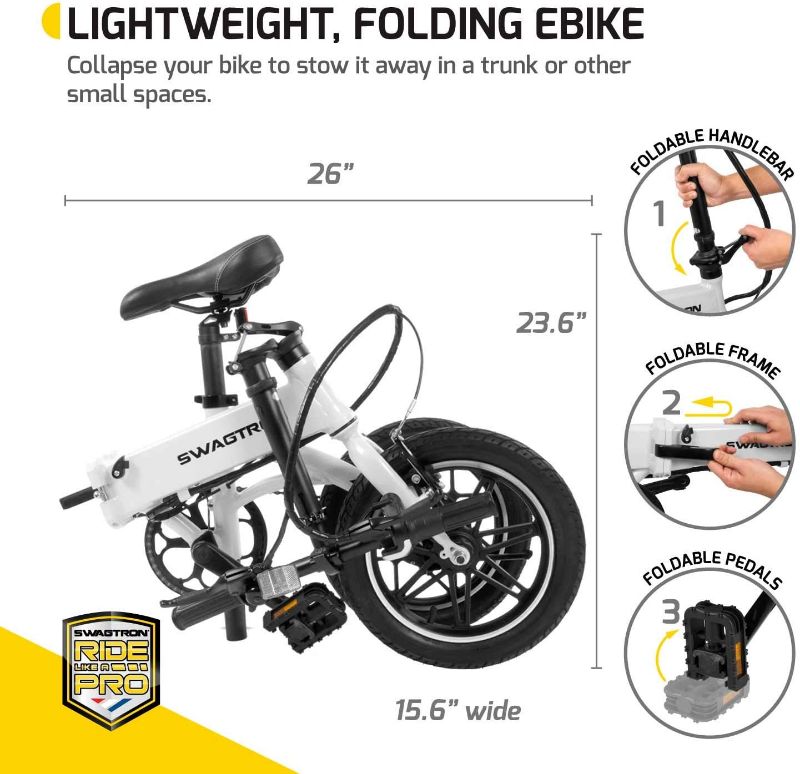 Photo 4 of PARTS ONLY.  NONFUNCTIONAL Swagtron Swagcycle EB-5 Lightweight Aluminum Folding Electric Bike with Pedals 