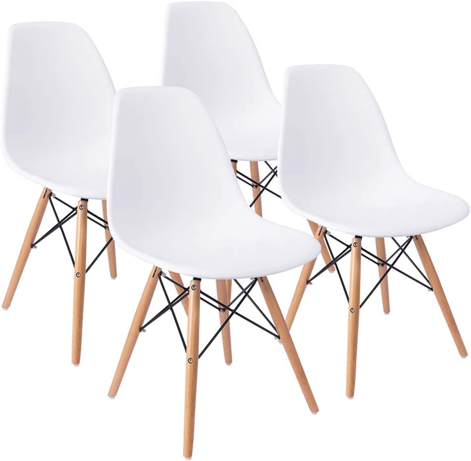 Photo 1 of PLASTIC AND WOOD DINNING CHAIRS SET OF 4 WHITE 