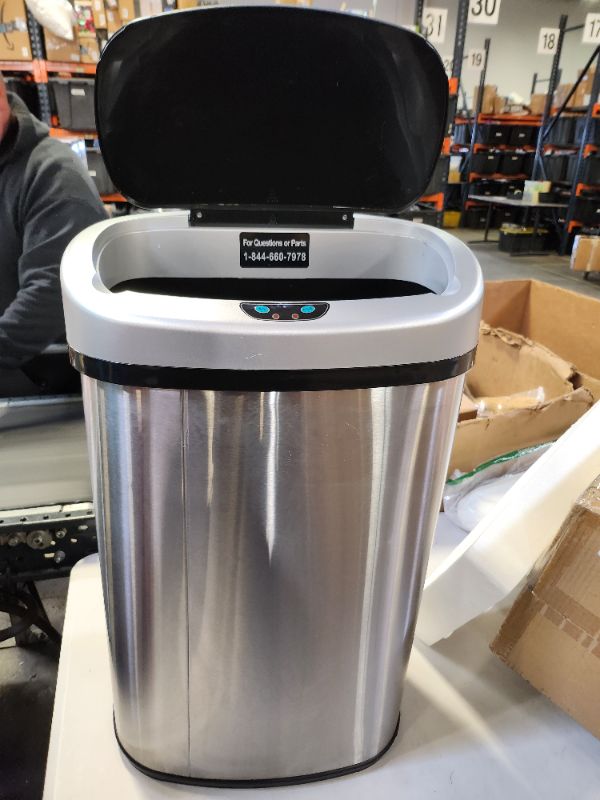 Photo 1 of iTouchless 13 Gallon Wings-Open Sensor Trash Can with AbsorbX Odor Filter and Pet-Proof Lid, Stainless Steel, Automatic Touchless Garbage Prevents Dogs & Cats Getting in kitchen-waste-bins