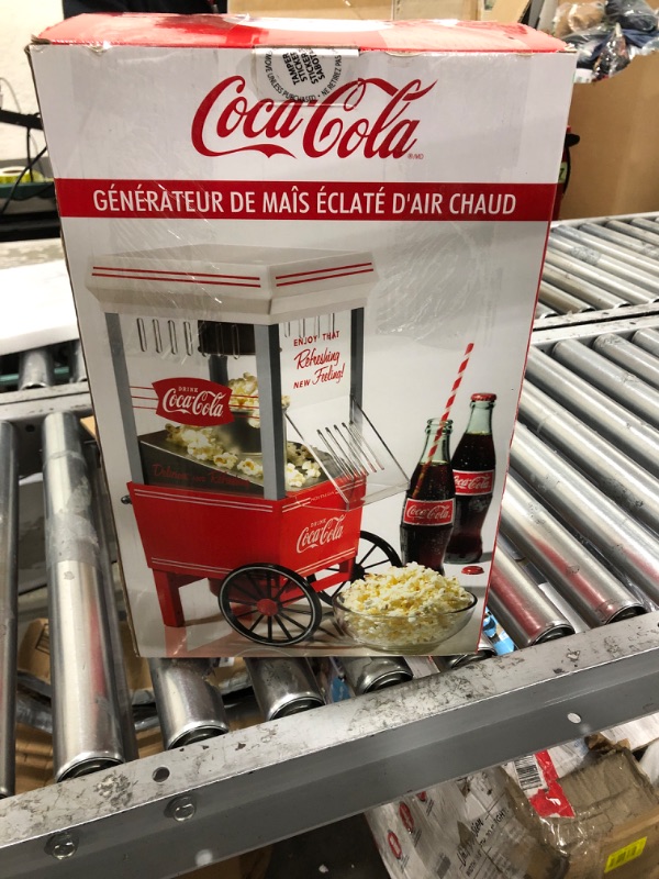 Photo 3 of Nostalgia Popcorn Maker, 12 Cups Coca-Cola Hot Air Popcorn Machine with Measuring Cap, Oil Free, Vintage Movie Theater Style, White and Red Vintage Hot Air