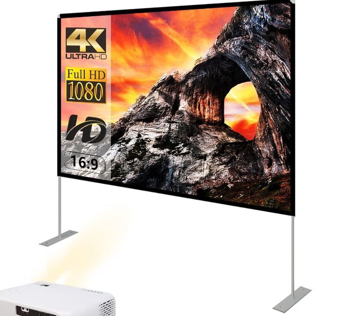 Photo 1 of Projector Screen with Stand 100 inch Build Home Theater Portable use for Indoor Party, Match, Gaming, Moving Night