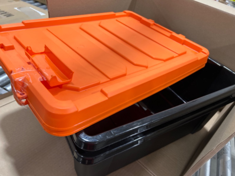 Photo 2 of 12 Qt. Stackble Storage Tote, with Heavy-duty Orange Buckles/ Lid, in Black, (2 Pack)
