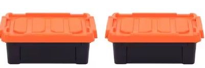 Photo 1 of 12 Qt. Stackble Storage Tote, with Heavy-duty Orange Buckles/ Lid, in Black, (2 Pack)
