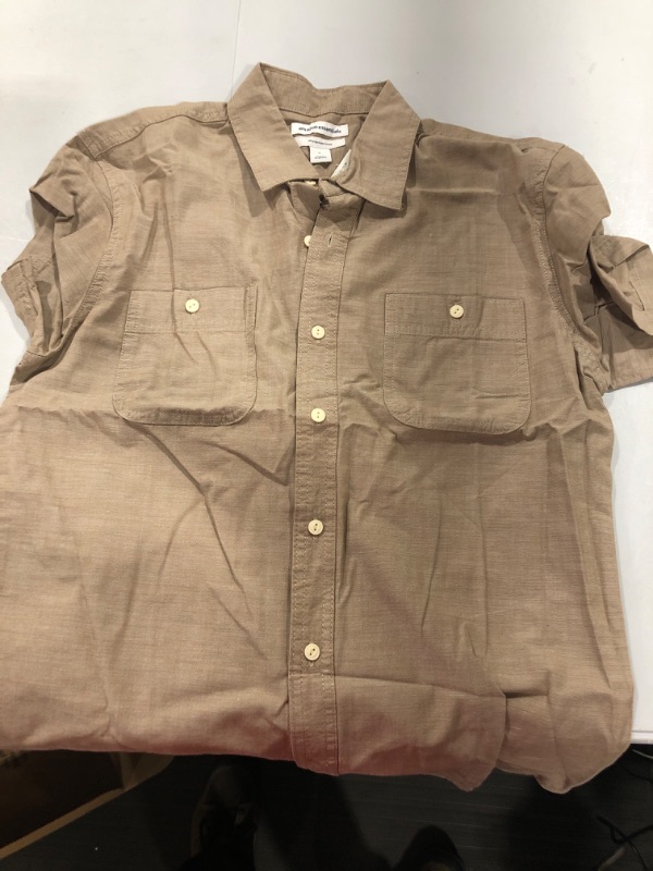 Photo 3 of Amazon Essentials Men's Short-Sleeve Chambray Shirt Tan Medium
