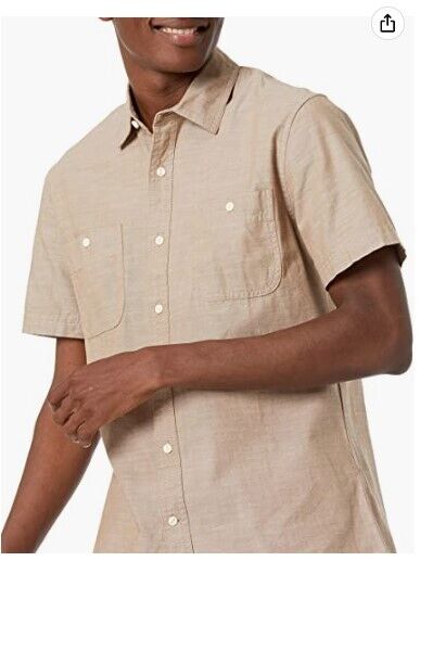 Photo 1 of Amazon Essentials Men's Short-Sleeve Chambray Shirt Tan Medium
