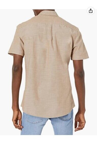 Photo 2 of Amazon Essentials Men's Short-Sleeve Chambray Shirt Tan Medium
