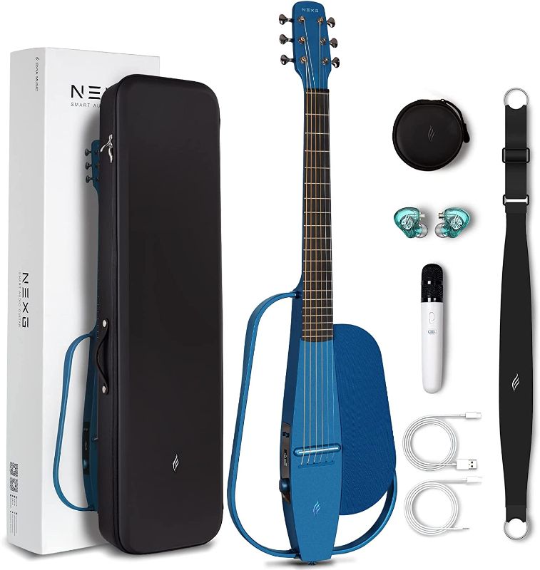 Photo 1 of Enya NEXG Acoustic-Electric Carbon Fiber Audio Guitar Smart Acustica Guitarra for Adults with 50W Wireless Speaker, Preamp, Wireless Microphone, Hi-Fi Monitor Earphones, Strap, and Case(Blue) 