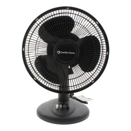 Photo 1 of  Comfort Zone 12 3-Speed Oscillating Table Fan with Adjustable Tilt Black 