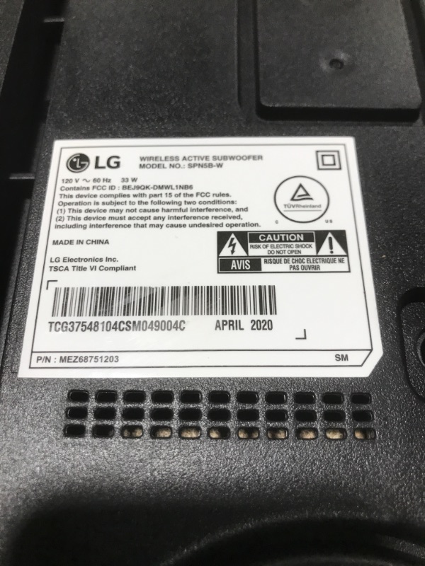 Photo 1 of LG SN5Y Sound Bar w/Subwoofer, 2.1 ch, 400W, Power, High Res Audio, DTS Virtual: X, AI Sound Pro, Wireless Surround Sound Ready, Bluetooth Connectivity - Black
