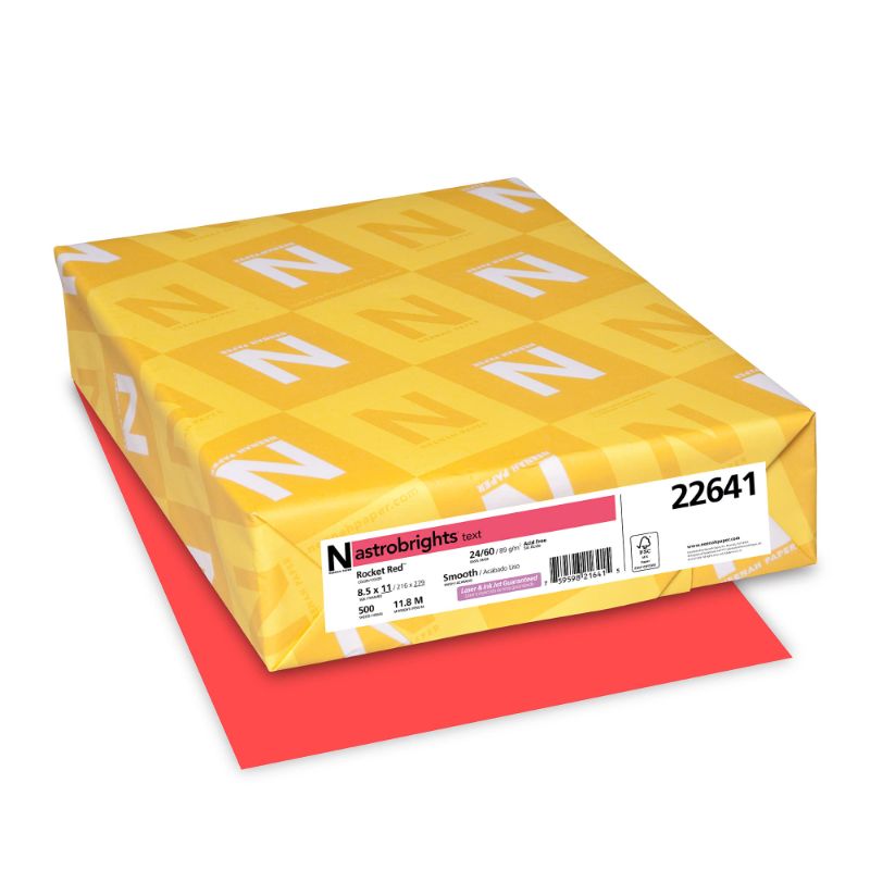 Photo 1 of Neenah Astrobrights® Bright Color Paper, Letter Size Paper, 24 Lb, FSC Certified, Rocket Red, Ream Of 500 Sheets