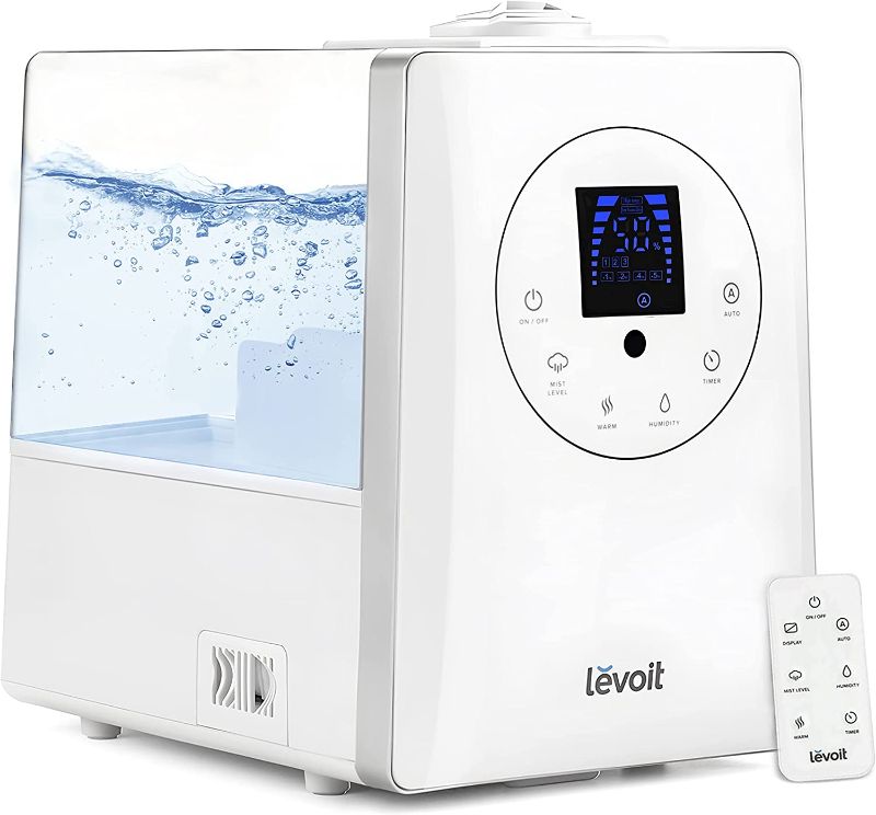 Photo 1 of  LEVOIT Humidifiers for Bedroom Large Room Home, 6L Warm and Cool Mist Ultrasonic Air Vaporizer for Plants and Whole House, Built-in Humidity Sensor, Essential Oil Diffuser, Whisper Quiet, Timer, White 