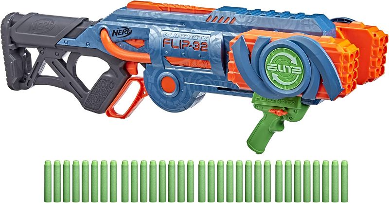 Photo 1 of  NERF Elite 2.0 Flipshots Flip-32 Blaster, Rotating Dart Barrels, 32-Dart Capacity, 32 Elite Darts, Toy Foam Blasters, Kids Outdoor Games & Toys for Boys & Girls 