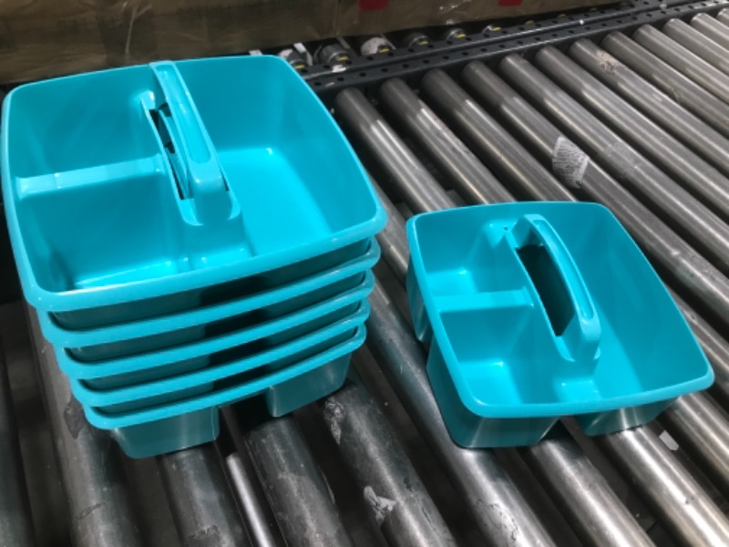 Photo 2 of  Storex Small Plastic Caddies, 5-1/4"H X 9-1/4"W X 9-1/4"D, Teal, Pack of 6 Caddies 